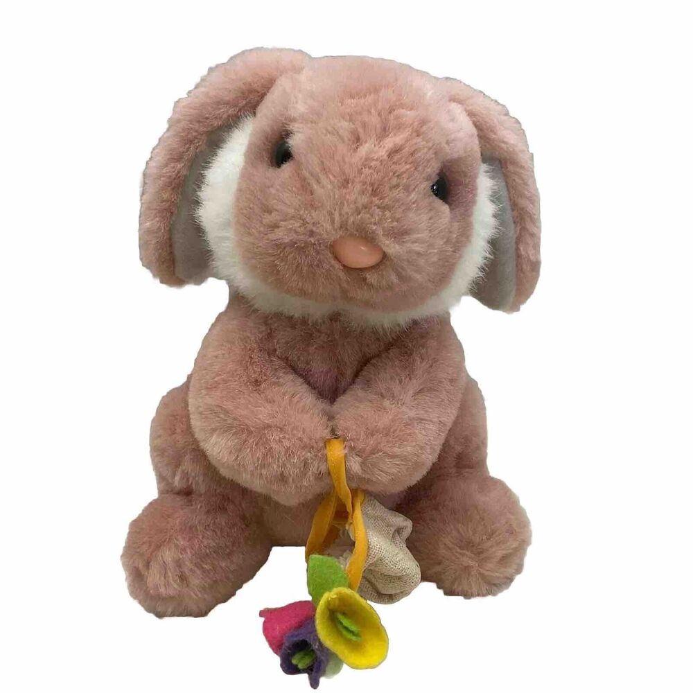 Vintage 1990 Fordlet Bunny Rabbit Plush Stuffed Animal Easter 10" Flower Basket